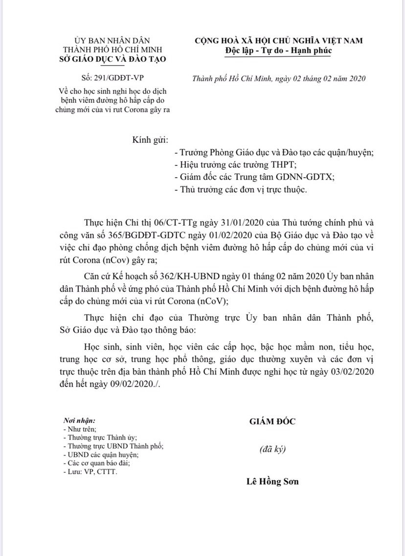 Thông báo học sinh nghỉ học phòng Virus Corona lớp nhạc giáng sol, trung tâm dạy nhạc quận 12,