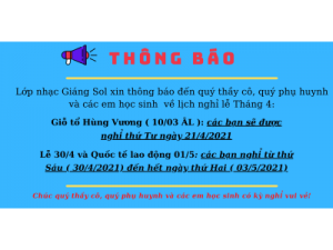 Lớp Nhạc Giáng Sol Xin Thông Báo Lịch Nghỉ Lễ